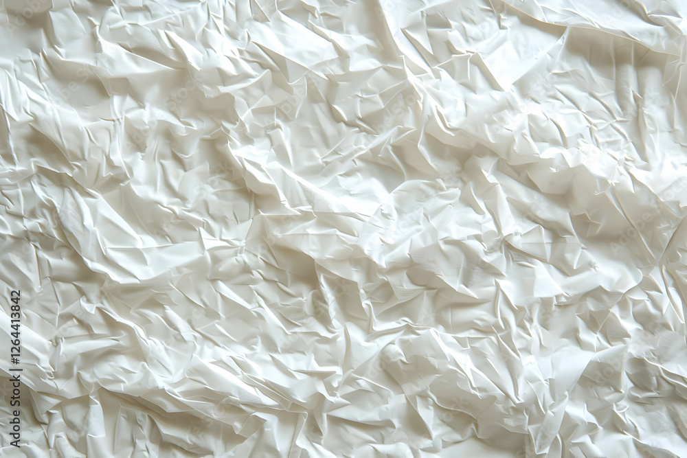 Poster crumpled white paper texture with natural light creating soft shadows and depth perception