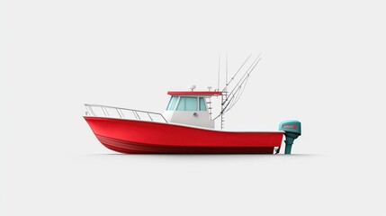 Naklejka premium Red Fishing Boat Isolated On White Background