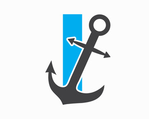 Initial Letter I Anchor Logo Design Concept For Boat, Ship, Yacht, Nautical Transport Symbol