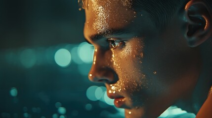 swimmer male close up in swimming pool