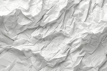 Fototapeta premium Crumpled white paper texture showcasing intricate folds and shadows, ideal for backgrounds