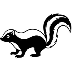 Cute Silhouette Skunk Line Art Black Vector Carton Illustration
