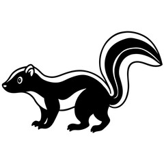 Cute Silhouette Skunk Line Art Black Vector Carton Illustration