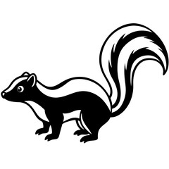 Cute Silhouette Skunk Line Art Black Vector Carton Illustration