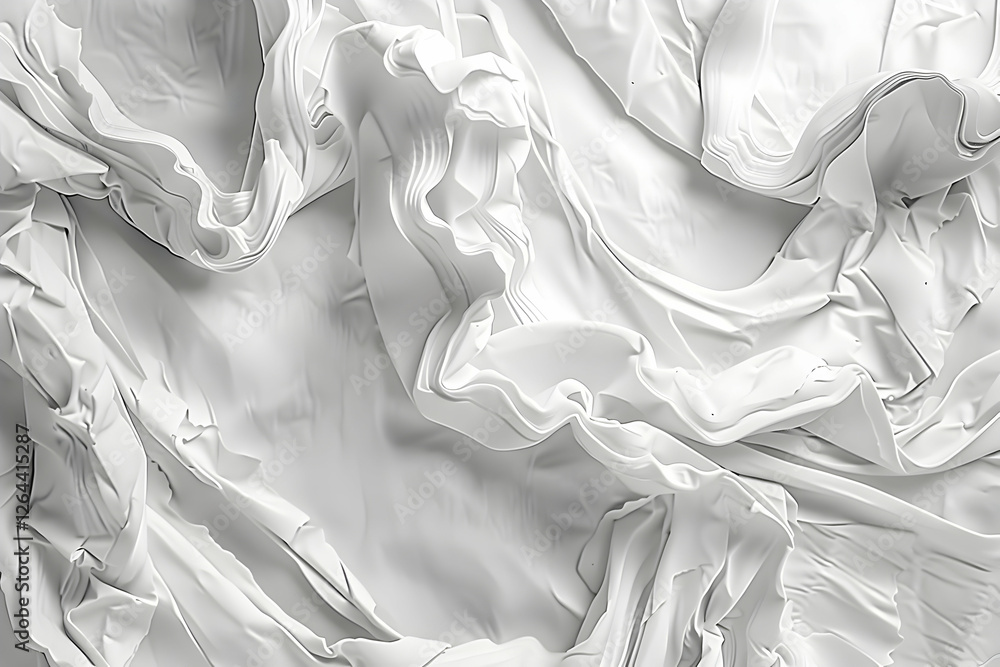 Poster abstract close-up of crumpled white fabric creating a soft, flowing texture with subtle shadows