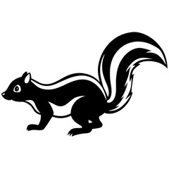 Cute Silhouette Skunk Line Art Black Vector Carton Illustration