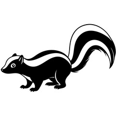 Cute Silhouette Skunk Line Art Black Vector Carton Illustration