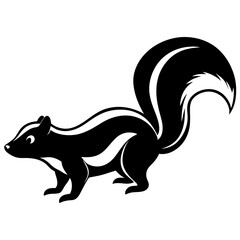 Cute Silhouette Skunk Line Art Black Vector Carton Illustration