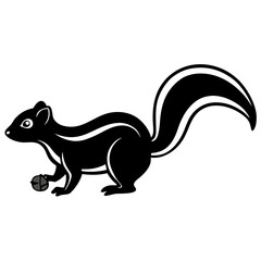Cute Silhouette Skunk Line Art Black Vector Carton Illustration