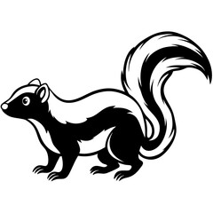 Cute Silhouette Skunk Line Art Black Vector Carton Illustration