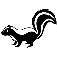 Cute Silhouette Skunk Line Art Black Vector Carton Illustration