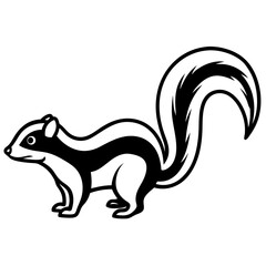 Cute Silhouette Skunk Line Art Black Vector Carton Illustration