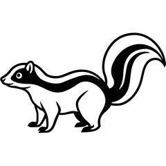 Cute Silhouette Skunk Line Art Black Vector Carton Illustration