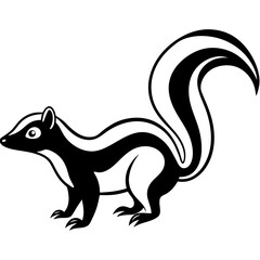 Cute Silhouette Skunk Line Art Black Vector Carton Illustration