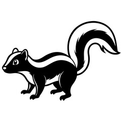Cute Silhouette Skunk Line Art Black Vector Carton Illustration