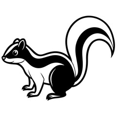Cute Silhouette Skunk Line Art Black Vector Carton Illustration