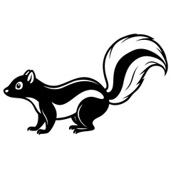 Cute Silhouette Skunk Line Art Black Vector Carton Illustration
