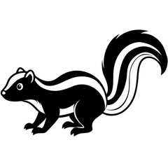 Cute Silhouette Skunk Line Art Black Vector Carton Illustration