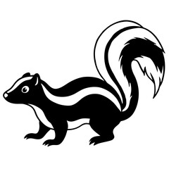 Cute Silhouette Skunk Line Art Black Vector Carton Illustration
