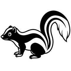 Cute Silhouette Skunk Line Art Black Vector Carton Illustration