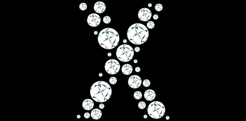 Silver Rhinestone Diamonds Alphabet Letter X Luxury Text Design Vector Illustration.	