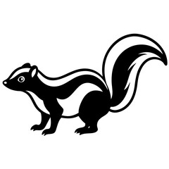 Cute Silhouette Skunk Line Art Black Vector Carton Illustration