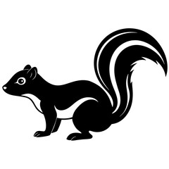 Cute Silhouette Skunk Line Art Black Vector Carton Illustration