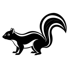 Cute Silhouette Skunk Line Art Black Vector Carton Illustration