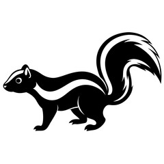 Cute Silhouette Skunk Line Art Black Vector Carton Illustration