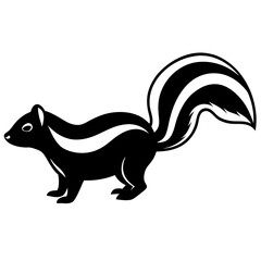 Cute Silhouette Skunk Line Art Black Vector Carton Illustration