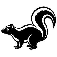 Cute Silhouette Skunk Line Art Black Vector Carton Illustration