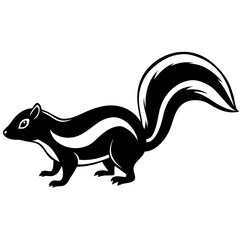 Cute Silhouette Skunk Line Art Black Vector Carton Illustration