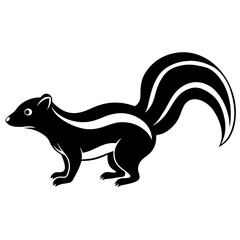 Cute Silhouette Skunk Line Art Black Vector Carton Illustration