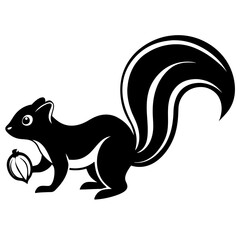 Cute Silhouette Skunk Line Art Black Vector Carton Illustration