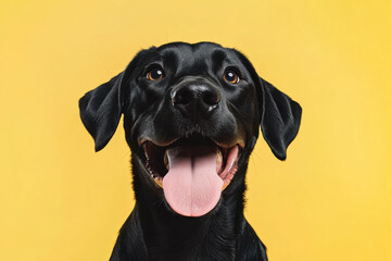 Happy black lab dog with enthusiastic expression and tongue