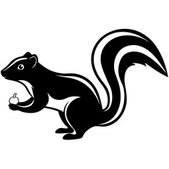 Cute Silhouette Skunk Line Art Black Vector Carton Illustration