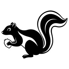 Cute Silhouette Skunk Line Art Black Vector Carton Illustration