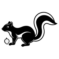 Cute Silhouette Skunk Line Art Black Vector Carton Illustration