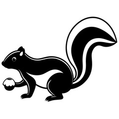 Cute Silhouette Skunk Line Art Black Vector Carton Illustration