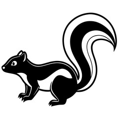 Cute Silhouette Skunk Line Art Black Vector Carton Illustration