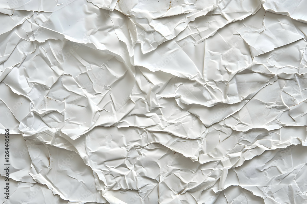 Poster crumpled white paper texture with subtle shadows, ideal for background use in design projects