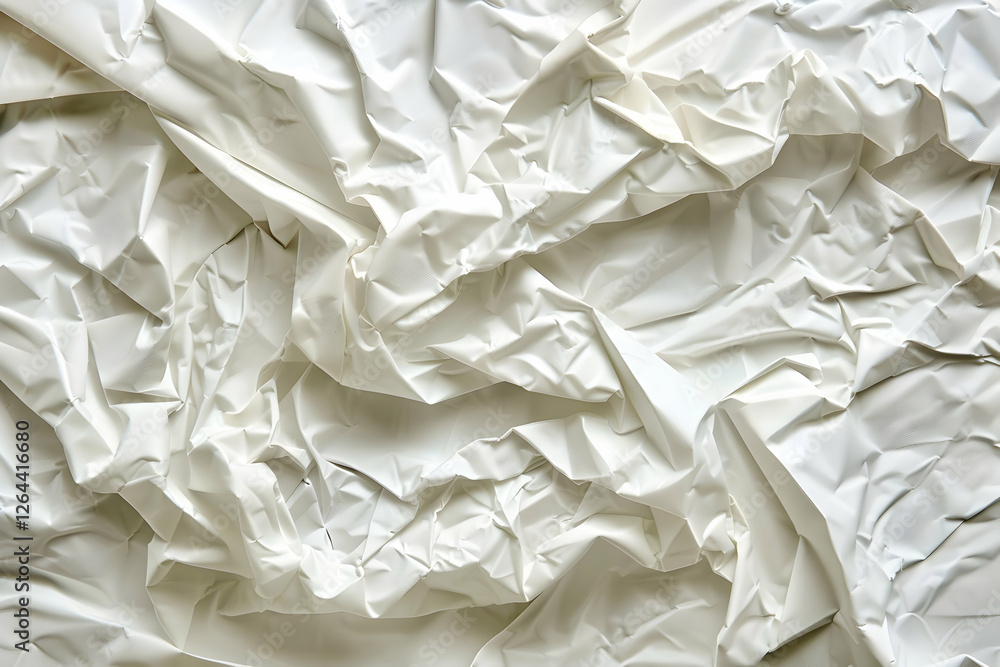 Poster crumpled white fabric texture creating a soft, abstract background ideal for design projects