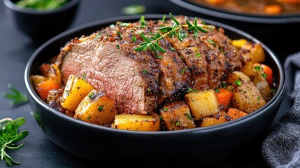 Roasted Beef with Potatoes and Vegetables, Home Cooking