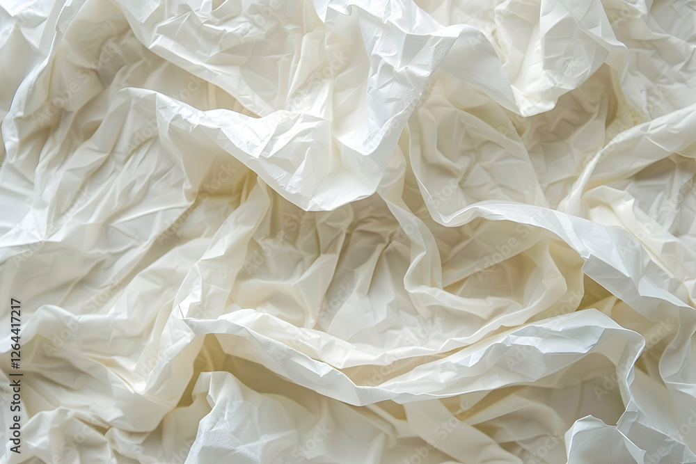 Poster crumpled white paper texture creating a soft, abstract background ideal for design projects