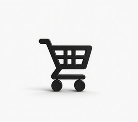 Black Shopping Cart Icon on White Background