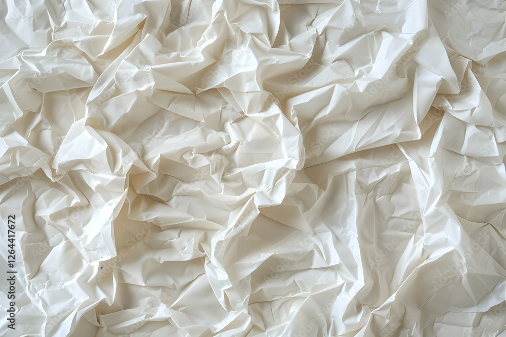 Poster crumpled white plastic sheet creating an abstract texture, ideal for backgrounds or design elements