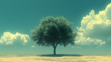Obraz premium Serene Silhouette of a Lush Green Tree Framed Against a Vast Open Sky Showcasing a Simple and Peaceful Composition with Plenty of Negative Space and a Sense of Tranquility and Calm