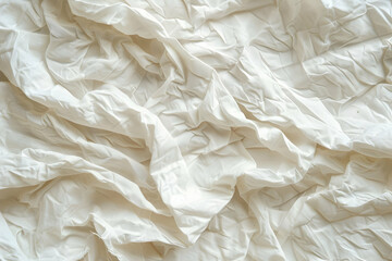 Fototapeta premium Crumpled white fabric texture showcasing soft folds and shadows, ideal for backgrounds or textiles