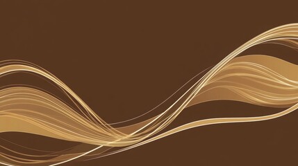 Fototapeta premium A chic gift card for a premium coffee shop, with a rich brown background and soft, golden lines forming elegant swirls, complemented by a simple yet refined logo that spans the whole card