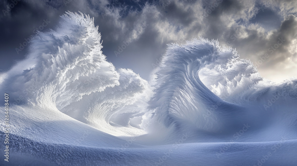 Aufkleber effect of cold winter wind with snow. white air clouds with snowflakes and ice particles in shape of